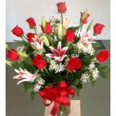 One Dozen Roses With Stargazer Lily