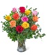 One Dozen Vibrant Roses Flower Arrangement