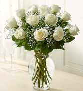 One Dozen White Roses Vased 