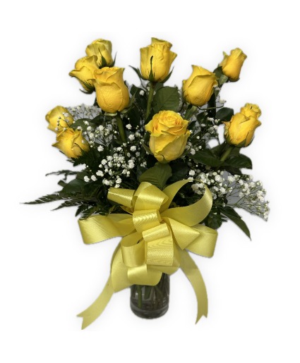 One Dozen Yellow Roses Vase Arangement