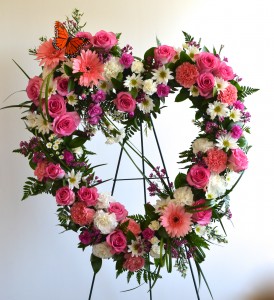 Open and Loving Heart standing Spray of Funeral Flowers