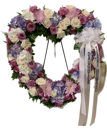 Open Heart Standing Spray w/ Lavender/White Roses  in Spring, TX | Spring Trails Florist