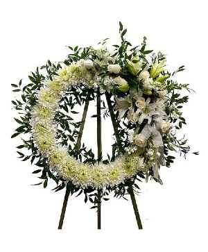 Open White Wreath Wreath Standing Spray