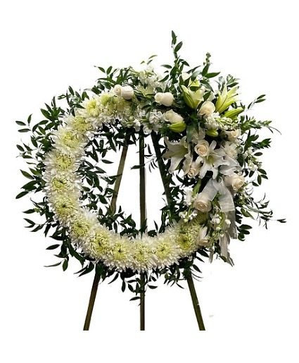 Open White Wreath Wreath Standing Spray