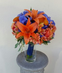 Orange and Navy Bridal Bouquet Hand-Tied Bridal Bouquet