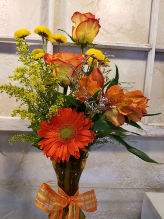Orange and yellow mixed vase arrangement #2