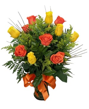 Orange and Yellow Rose Mix FHF-ROY-653 Vase Arrangement