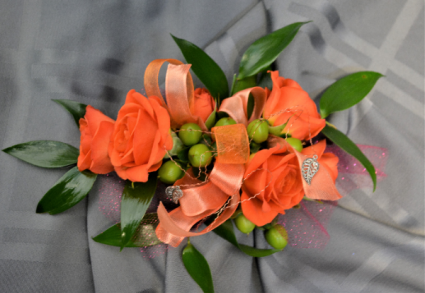 ORANGE CRUSH CORSAGE IN STORE PICK UP ONLY WRIST CORSAGE