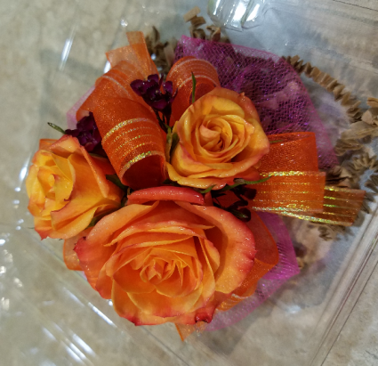 Orange & Hot Pink Rose Corsage