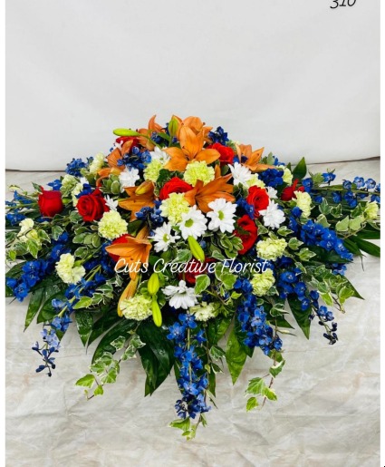 Orange red white and blue  Casket Spray 