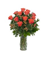 Orange Roses and Berries Vase All Around Arrangement