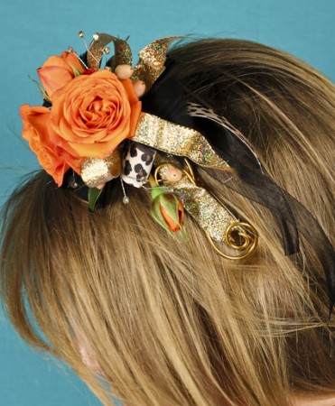 Orange Ribbon Hair Flower Clip, Orange Flower Hair Clip - Orange