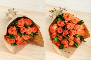 Orange Roses in Kraft Paper Roses, Wrapped