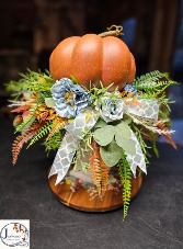 Orange Sky Harvest Silk Pumpkin Centerpiece on candle holder