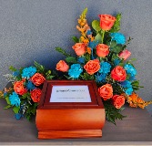 Orange & Teal Sympathy Cremation Urn Arrangement
