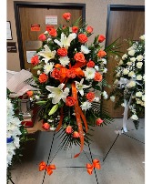 Orange & White Standing Spray Funeral