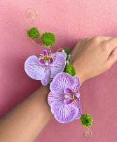 Orchid and Gold Wire Corsage
