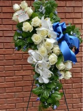 Orchid & Rose Cross Standing Funeral Spray