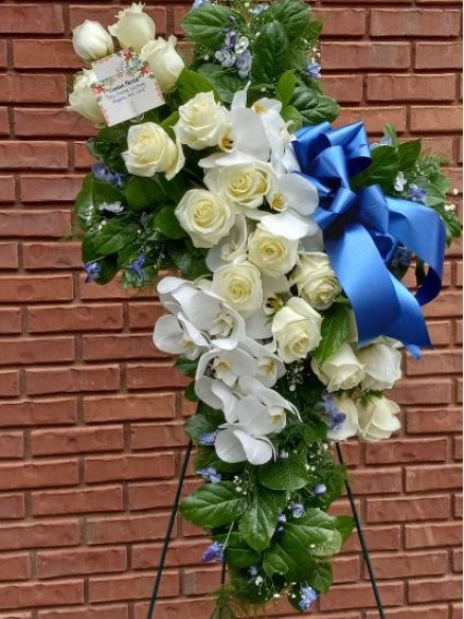 Orchid & Rose Cross Standing Funeral Spray