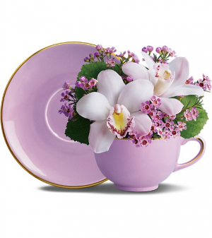 Orchid Teacup Bq  One-Sided Floral Arrangement