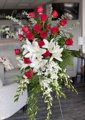 Orchids, Lilies & Roses Easel Spray FD-275
