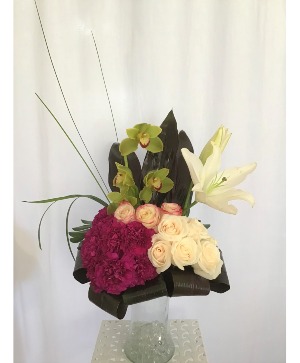 Green Orchids/Roses Arrangement Any Occasion