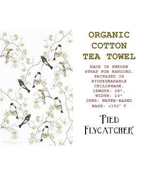 Organic Cotton Tea Towel "Pied Flycatcher"" ADD ON ITEM (include with flowers to meet our delivery minimum)
