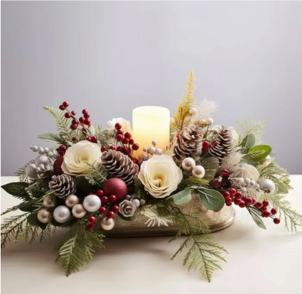 Ornament and Evergreen Centerpiece  
