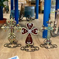 Ornamental Cross with Stand Gold, Burgundy, Green Ornamental Cross with Stand