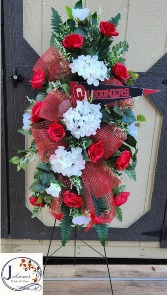 OU themed Silk Spray on easel  