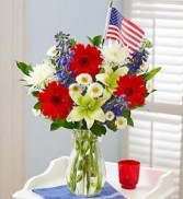 Our Red, White and Blue Tribute Arrangement with a Flag