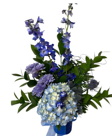 OUT OF THE BLUE  ANY OCCASSION /BLUE FLOWERS PALLET in Lewiston, ME | BLAIS FLOWERS & GARDEN CENTER