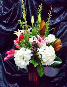 Winter in the Woods! Hydrangea, Tulips and Lilies with Magnolia