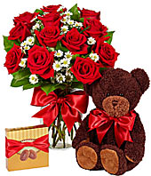 Over the Top !! Roses, Chocolate , and Bear