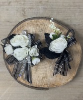 P100- Faux Black and White Corsage and Boutonniere set