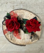 P100- Faux Red Roses Corsage and Boutonniere set