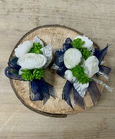 P100- Faux White and Blue Corsage and Boutonniere set