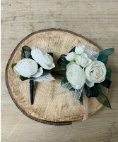 P100- Ivory Elegance Faux Corsage and Boutonniere set
