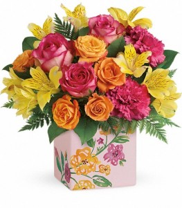 Painted Blossom Cube Bouquet in Bryan, OH | Farrell's Lawn & Garden and Flowers Painted Blossom Cube Bouquet in Bryan, OH | Farrell's Lawn & Garden and Flowers