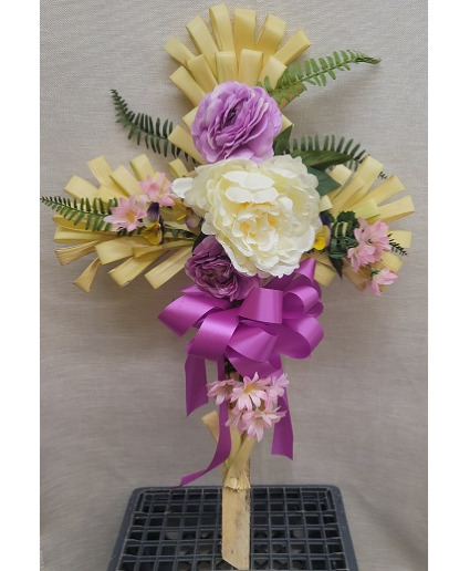 Palm Cross decorated with Silk Flowers 