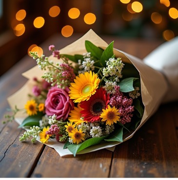 Paper Wrapped Seasonal Bouquet Designer Choice Hand wrapped in Colorado Springs, CO | Enchanted Florist II