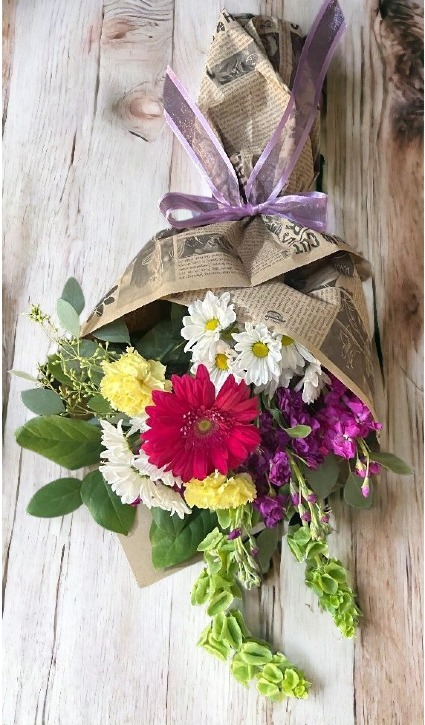 Paper Wrapped Seasonal Bouquet Hand Wrapped Designer Choice Flowers 