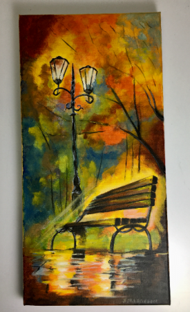 Park Bench in Autumn  Acrylic Painting on Canvas