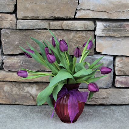 Passion Purple Tulips Vase Arrangement