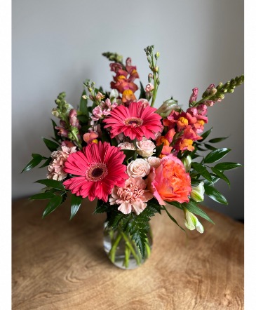 Passionate Pinks & Oranges  Vase Arrangement  in Bobcaygeon, ON | Bobcaygeon Flower Company