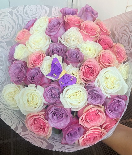 pastel colored wrapped bouquet Any Occasion