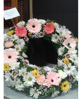 DAISIES AND CARNATIONS WREATH PLEASE ALLOW 3 BUSINESS DAYS