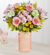 PASTEL POSY COLORFUL FLOWERS IN HONEYCOMB PEACH JAR