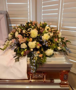 Pastel promise casket blanket in ivory and soft pastel colors