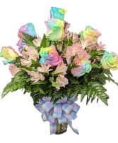 Pastel Rainbow Roses Dozen Arrangement